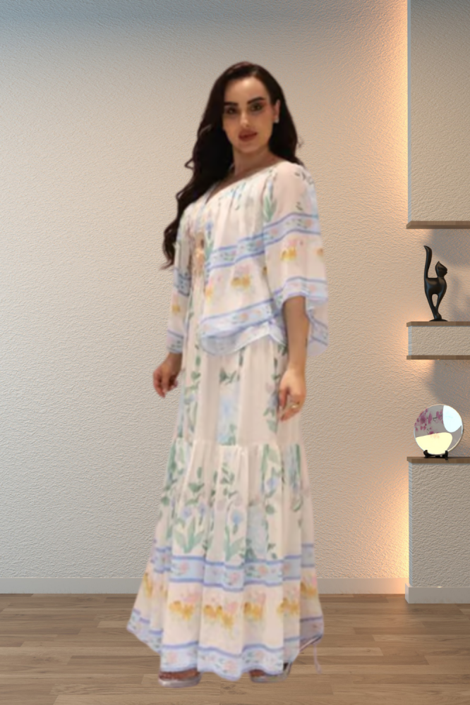 جلابية مشجر بتطريز على الصدر