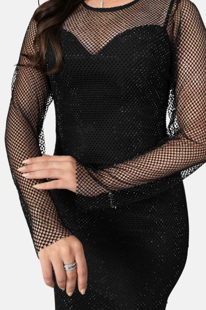 فستان سهرة طويل شبك ببطانة قصيرة