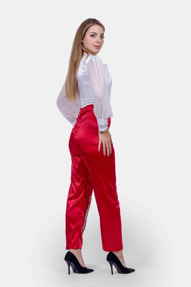 طقم بناتي سهرة بنطلون و بلوزة ساتان سهره بأكمام شيفون