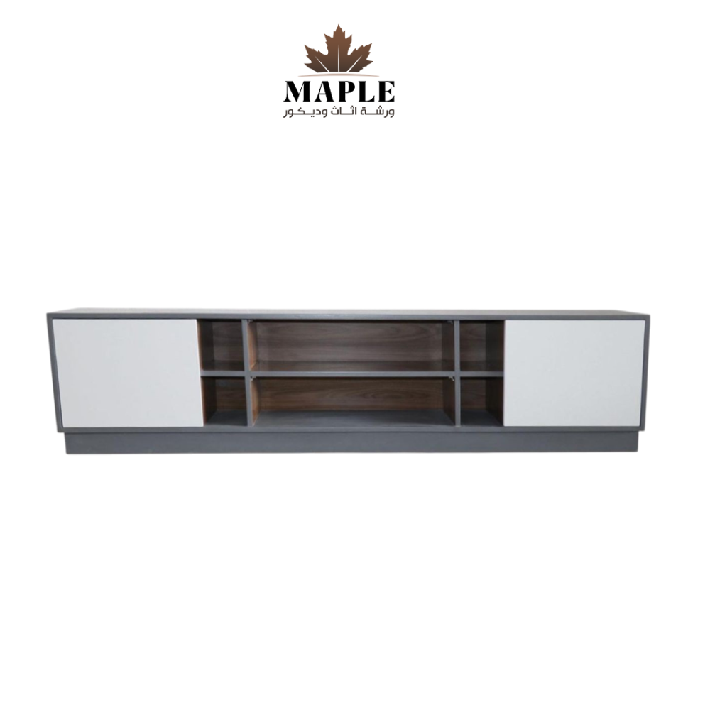 طاولة تلفزيون رمادية مع أبواب أبيض