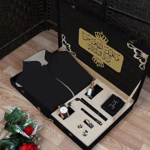 طقم هديه سديري رجالي شكل فخم وساعه استيل وعبارة اه...