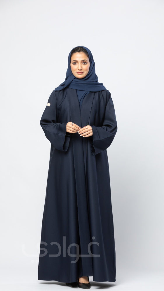 شراء العبايات الكلوش نصف سادة بلون كحلي بقماش الباربيو - غوادي
