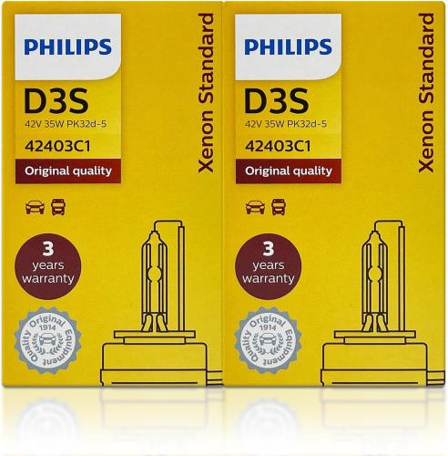 مصابيح زينون اتش اي دي امامية للسيارة بلون او اي ام بدرجة 4300 كلفن مقاس دي 3 اس بقدرة 35 واط من فيليبس، مجموعة من قطعتين من الي، مصنوعة في المانيا، 42403