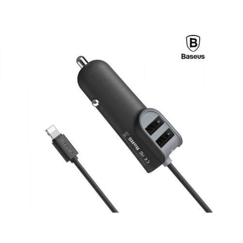 شاحن سيارة Baseus Energy Station Triple Premium 2xUSB 5.5A + Lightning، أسود