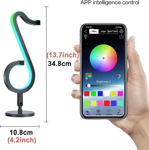 مصباح طاولة LED بتصميم نوتة موسيقية باضاءة RGB، مصباح نيون ذكي يعمل بتطبيق وجهاز تحكم عن بعد لبث الوسائط عبر تطبيق تيكتوك، مصباح اضاءة بيضاء دافئة قابل للتعتيم لجانب السرير وديكور المكتب والمنزل