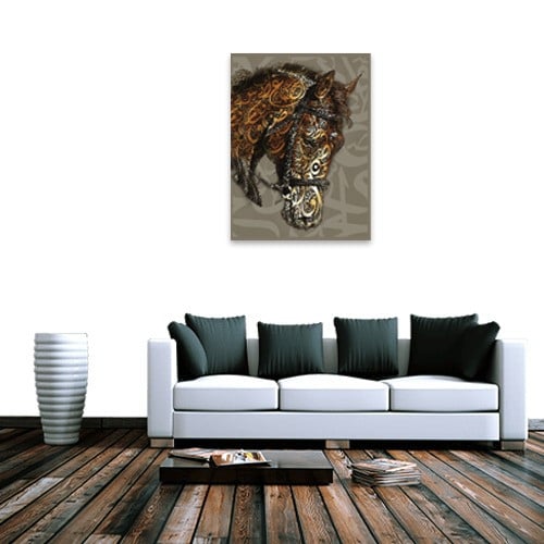 لوحة قماشية بتصميم الخيل والحروف العربية