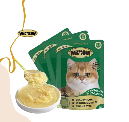 ويمو مكافآت القطط (بالغة وصغيرة) بالدجاج 85 ج  كرتون 12 حبه