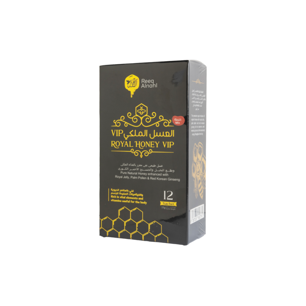 رويال هوني العسل الملكي في اي بي غني بالعناصر الحيوية والفيتامينات 12 حبة | ROYAL HONEY VIP 12 SACHET