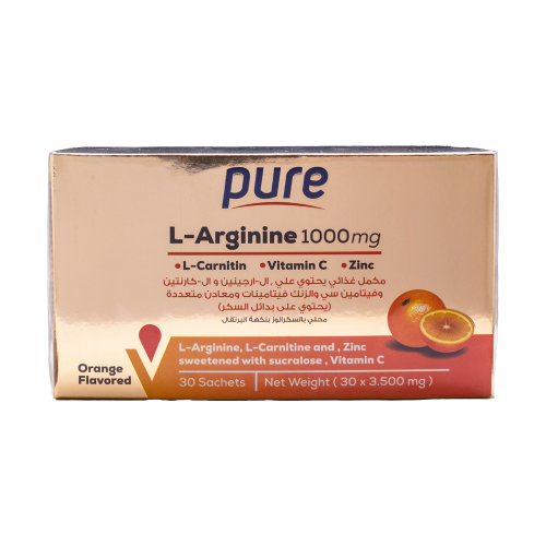 PURE L-ARGININE 1000 MG ORANGE FLAVORED 30 SACHETS...