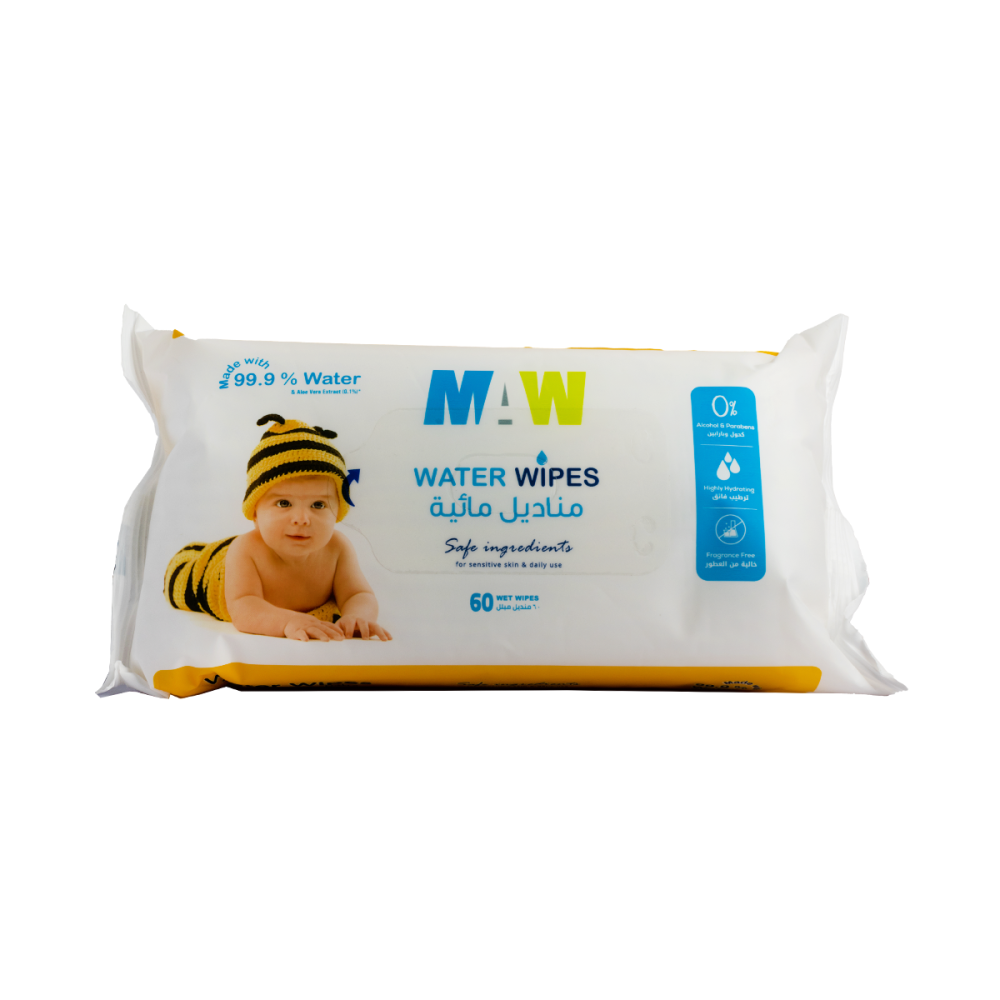 ماو مناديل مائية خالية من العطور 60 منديل | MAW WATER WIPES FOR SENSITIVE SKIN FRAGRANCE FREE 60PC