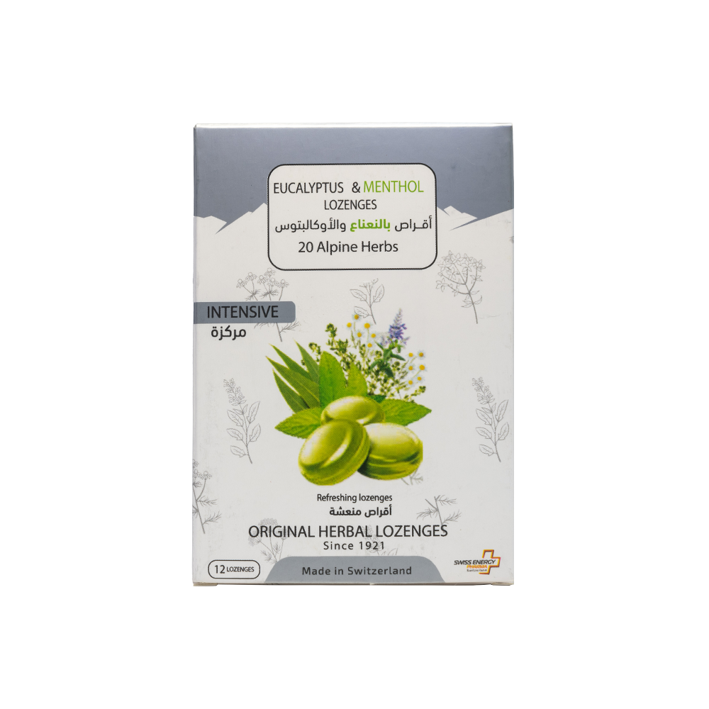 سويس انرجي أقراص منعشة بالنعناع والأوكالبتوس 12 قطعة | SWISS ENERGY EUCALYPTUS & MENTHOL LOZENGES 12 PCS