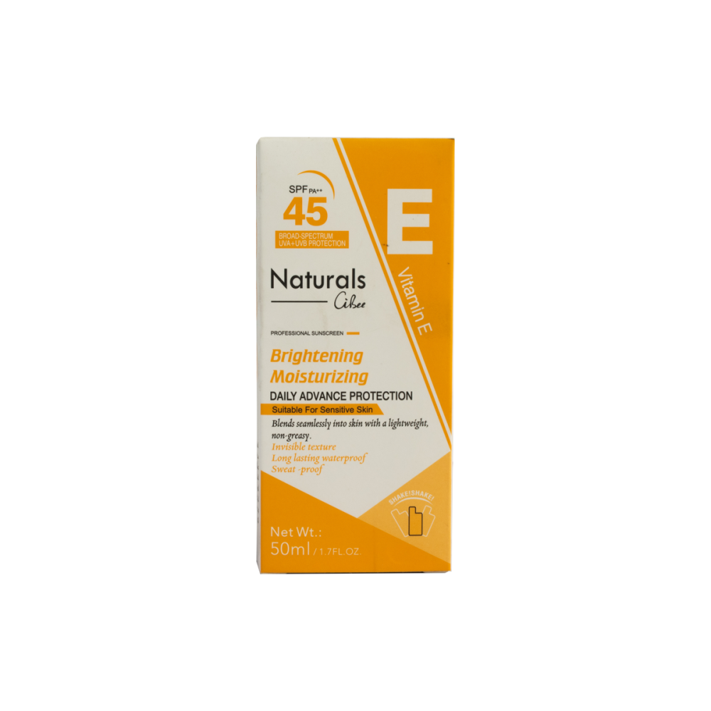 ناتشرالز سايبي واقي شمس مرطب ومفتح للبشرة درجة حماية 45 مع فيتامين اي 50مل | NATURALS CIBEE SUN BRIGHTINING MOISTURISING SUN SCREEN SPF 45 VIT E 50ML