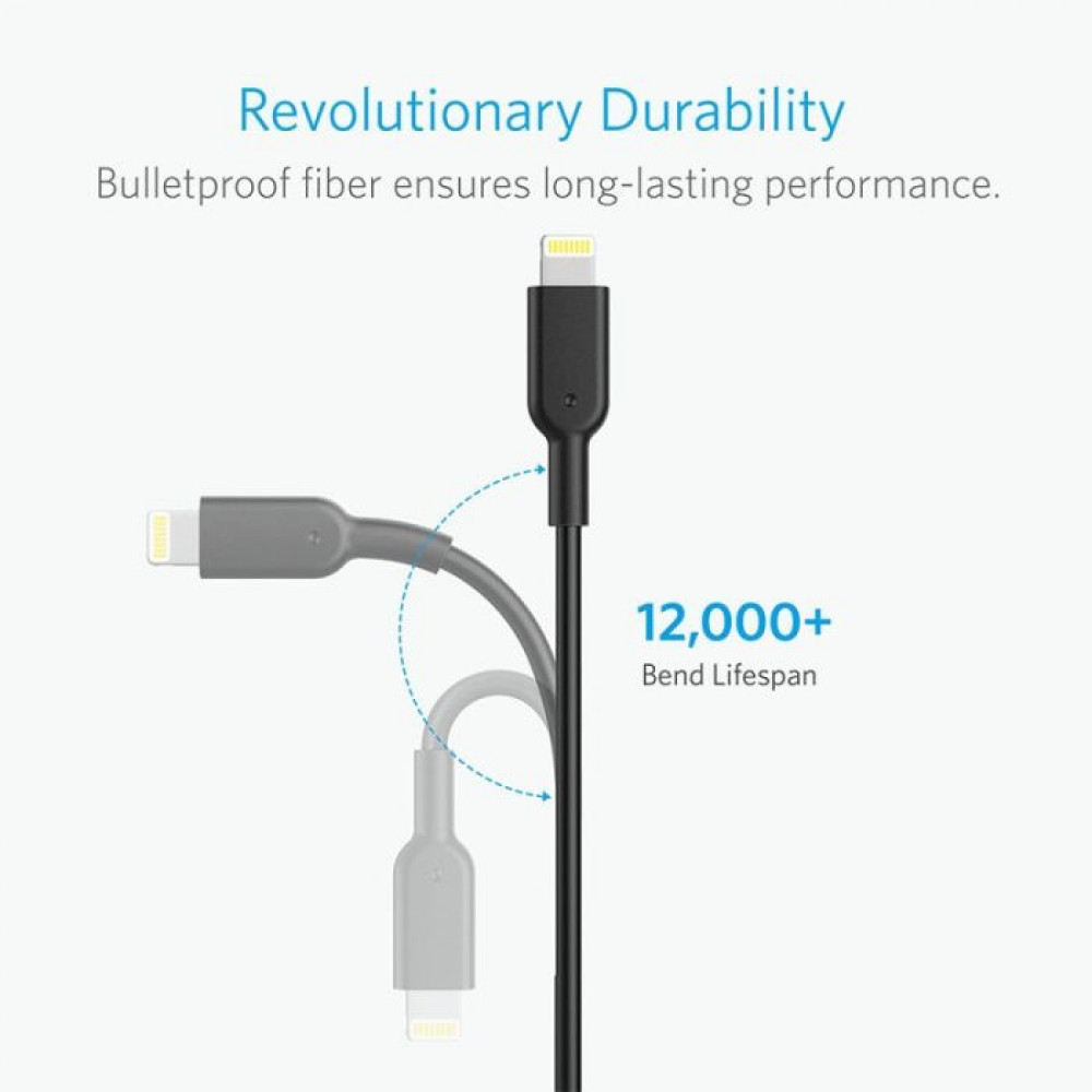 سلك شاحن انكر باورلاين الاصدار الثاني من USB الى ايفون بطول 1.8 م - اسود