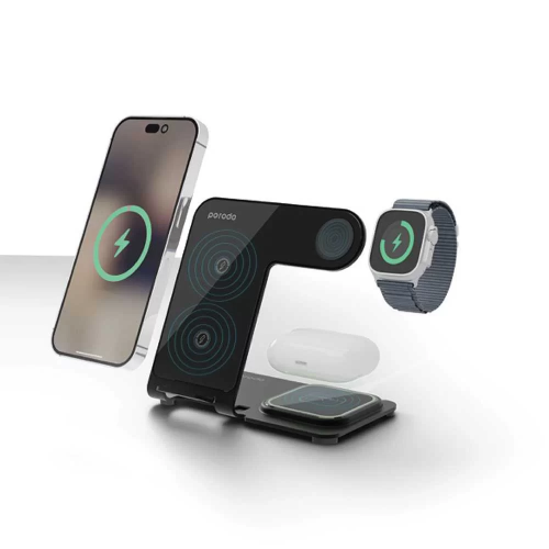 منصة شحن لاسلكية Porodo 3 in 1 Dual Coil Wireless...