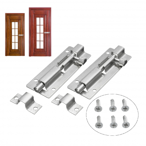 2 مزلاج قفل باب فضي مصنوع من الفولاذ مكون من 2 قفل مع المسامير