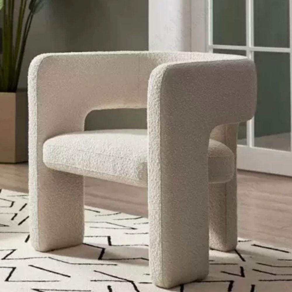Modern white boucle chair