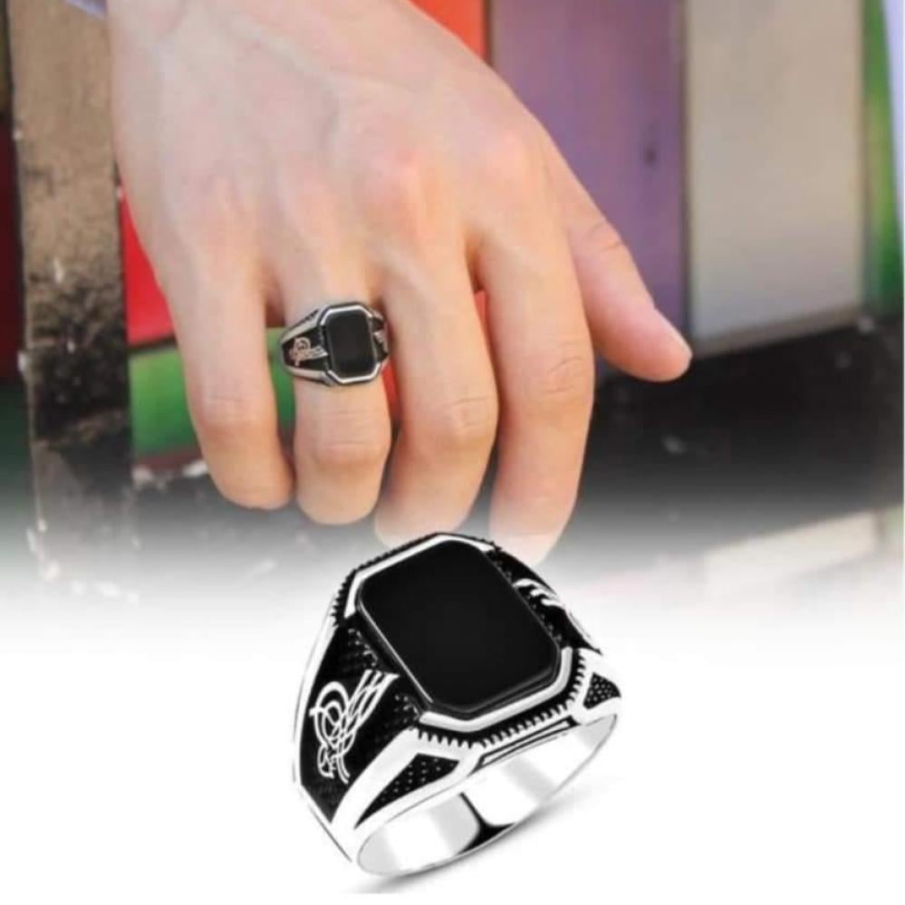 خاتم فضة فخم  أسود عيار 925 - رقم الكود  36