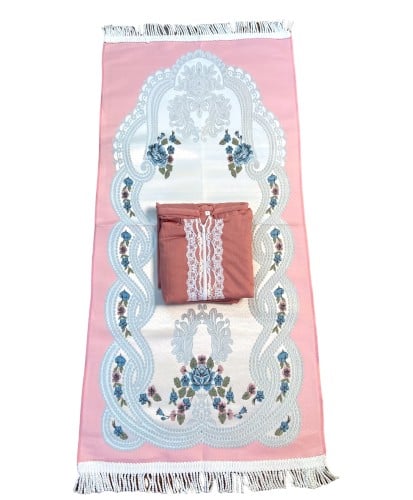 طقم صلاة بناتي حريري فاخر وردي لحمي