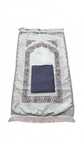 طقم صلاة فاخر حرير  رصاصي فاتح