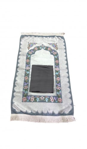 طقم صلاة حرير فاخر رصاصي