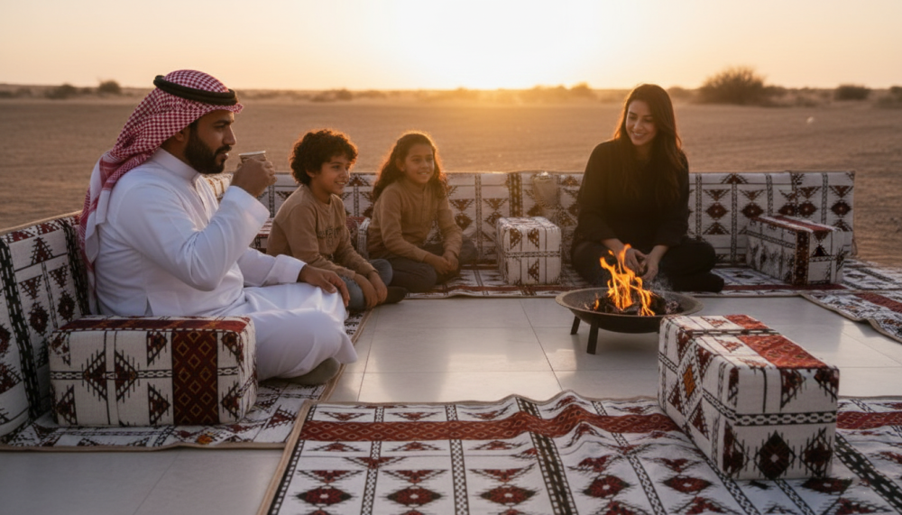 طقم مدات مع مراكي بنقشة نجدية مبطنة PVC مقاوم للماء من رفيق الرحلة