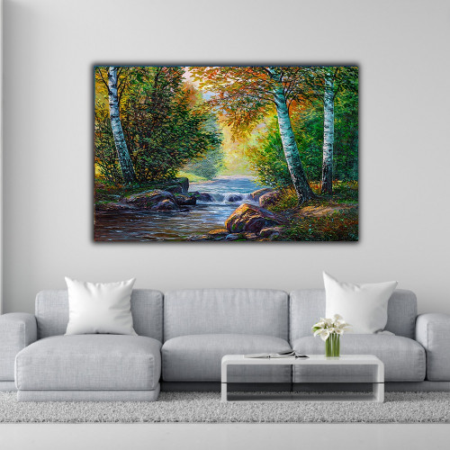 لوحات فنية جدارية المناظر الطبيعية  الأشجار مع النهر