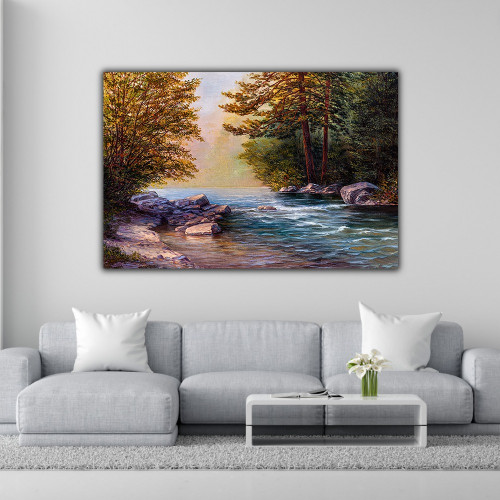 لوحات فنية جدارية المناظر الطبيعية  الأشجار مع النهر