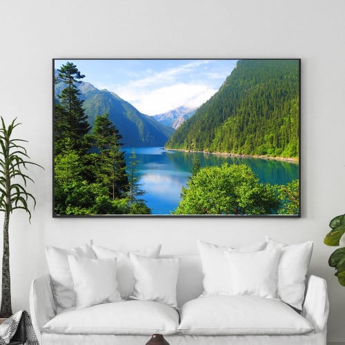 لوحات فنية جدارية المناظر الطبيعية البحيره مع اشجار  الغابة