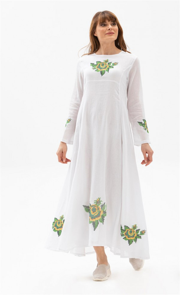 الاقتصادية تشارلز كينج مجوهرات  فستان طويل أبيض بأكمام طويلة نسائي - متجر لايك الالكتروني | Like Online  Store