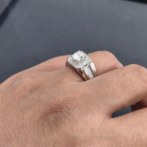 خاتم رجالي فضة احجار موزنايت vvs