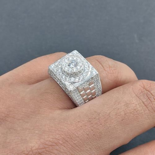 خاتم رجالي فضة احجار موزنايت vvs
