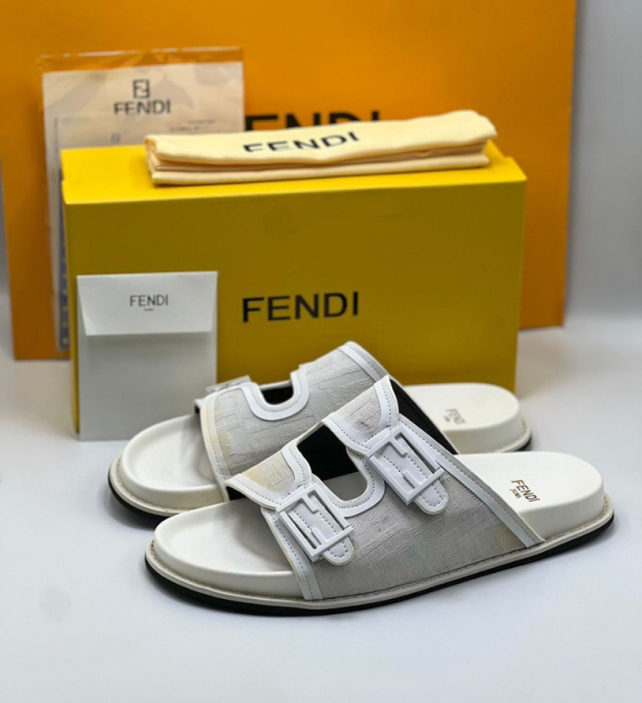 Fendi white slides best sale