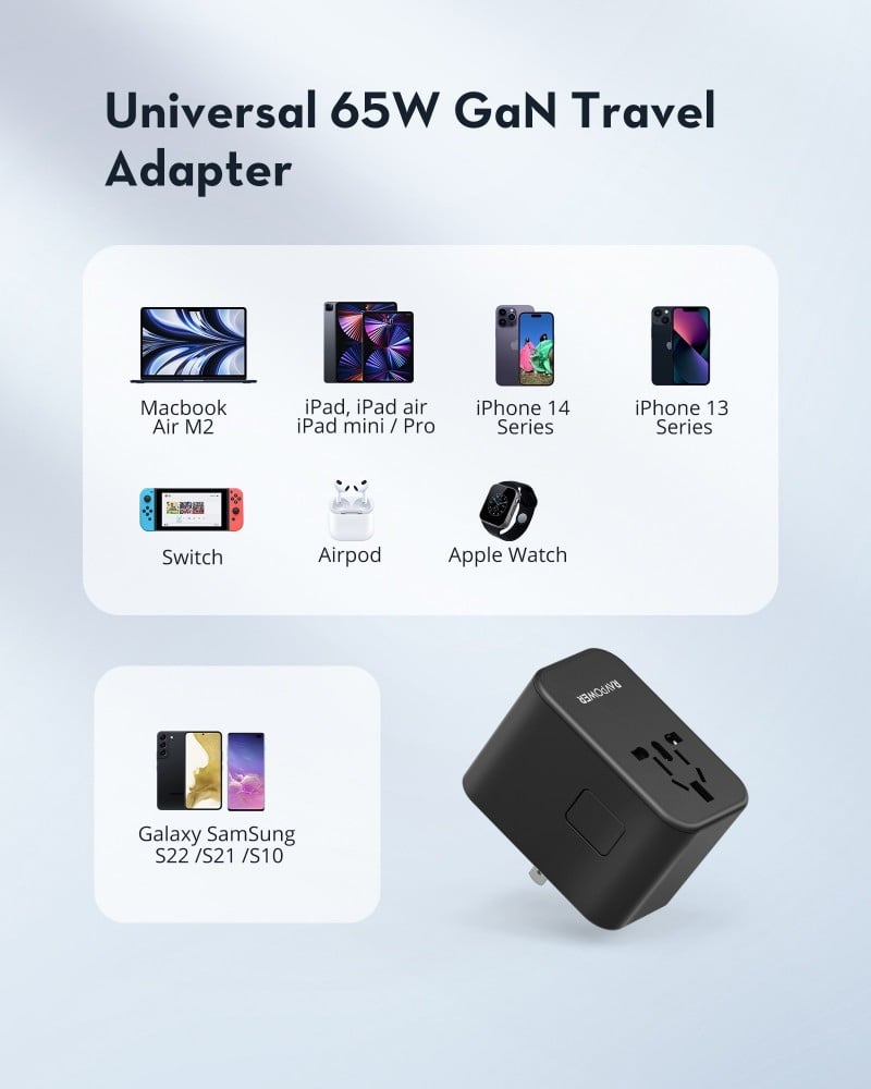فيش سفر راف باور 65 واط بمداخل متعددة و منفذين USBو USB- C - أسود