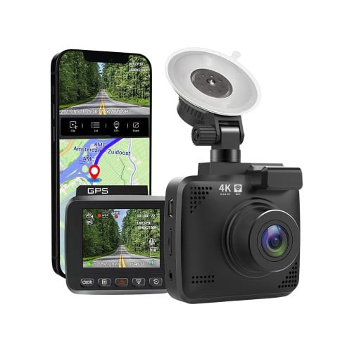 كاميرا داش كام للسيارة أمامية 4K مع GPS تعمل بالوا...
