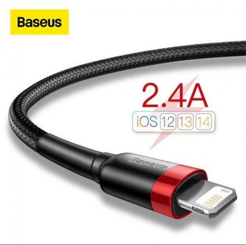 كيبل بيسوس للآيفون بمنفذ USB بتيار 2.4A  سرعة إرسال 480Mbph-أسود أحمر - متجر سمارت هب 1