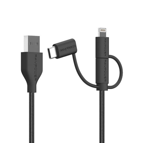 كيبل قماش USB راف باور 3 في 1 -1,2 متر – أسود