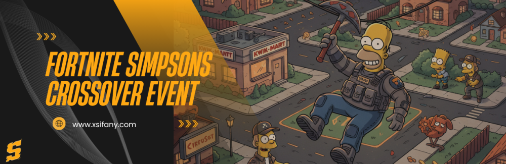 شخصيات سيمبسون في عالم فورتنايت الكرتوني، مع هومر ومارج وبارت، يجمعون