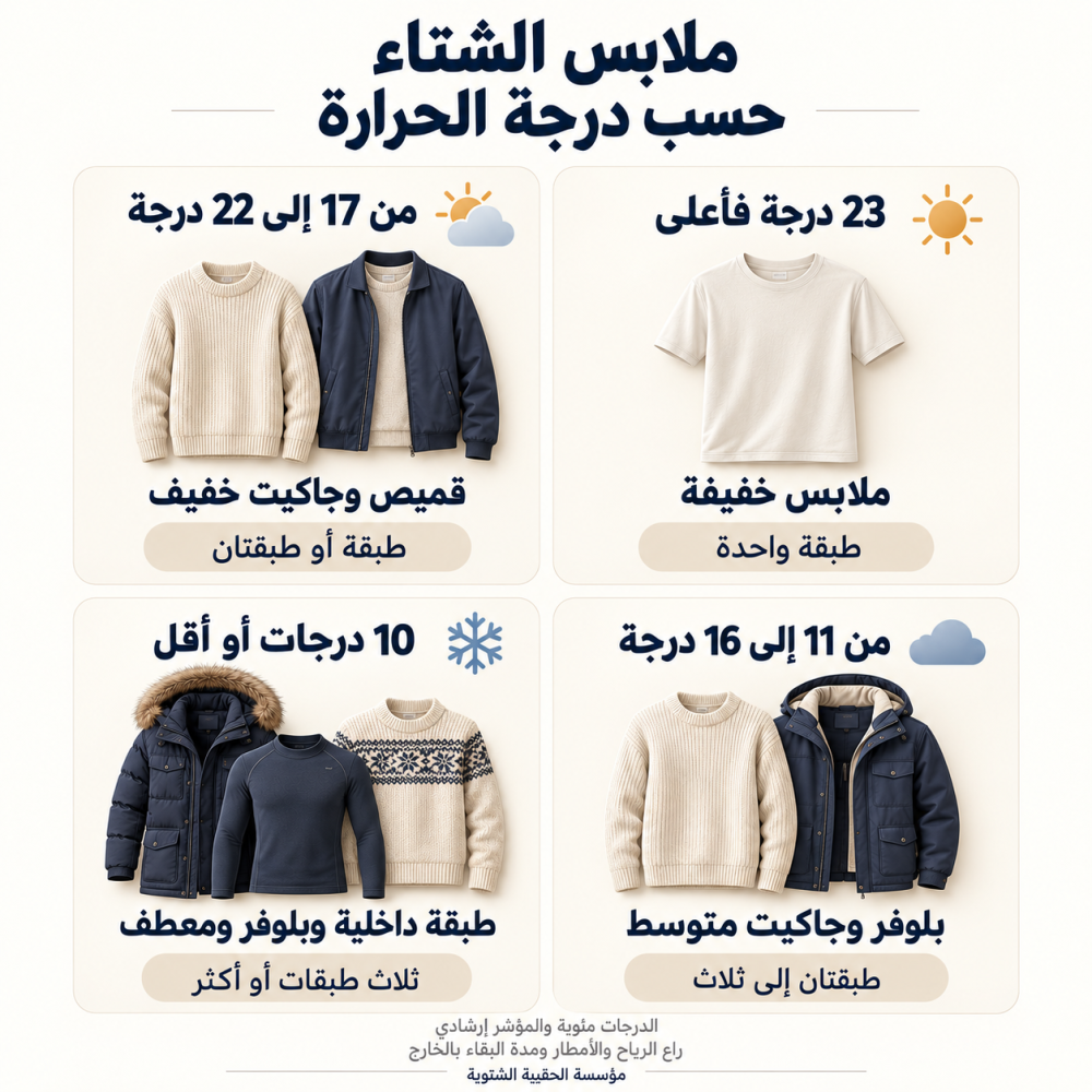 ملابس الشتاء حسب درجة الحرارة