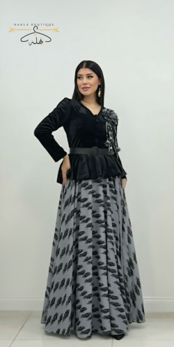 فستان مخمل - أبيض مشجر