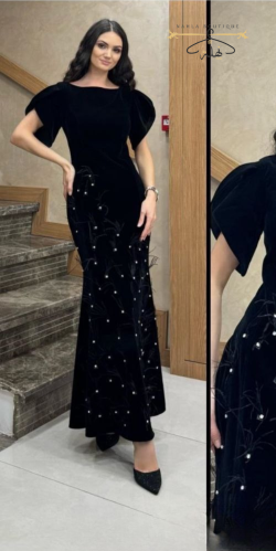 فستان مخمل - أسود