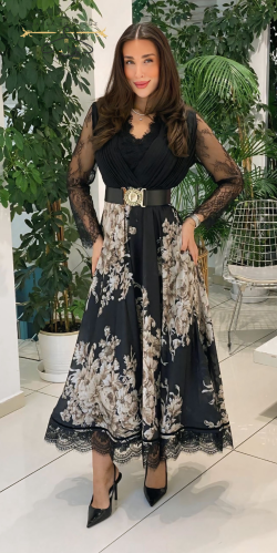 فستان مشجر - أسود