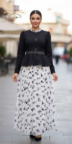 فستان مخمل - أبيض مشجر