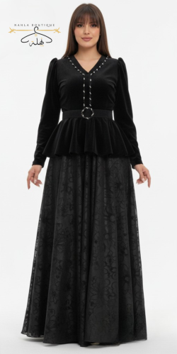 فستان مخمل - أسود