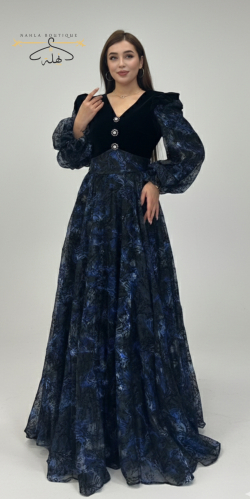 فستان مخمل - كحلي