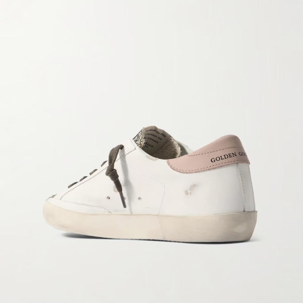 GOLDEN GOOSE Super-Star distressed suede-trimmed glittered leather sneakers