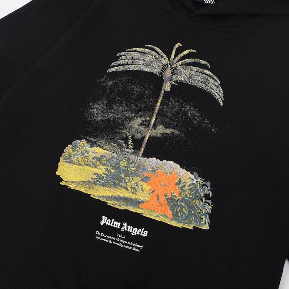 PALM ANGELS BLACK HOODIE WITH ENZO FROM THE TROPICS PRINT
