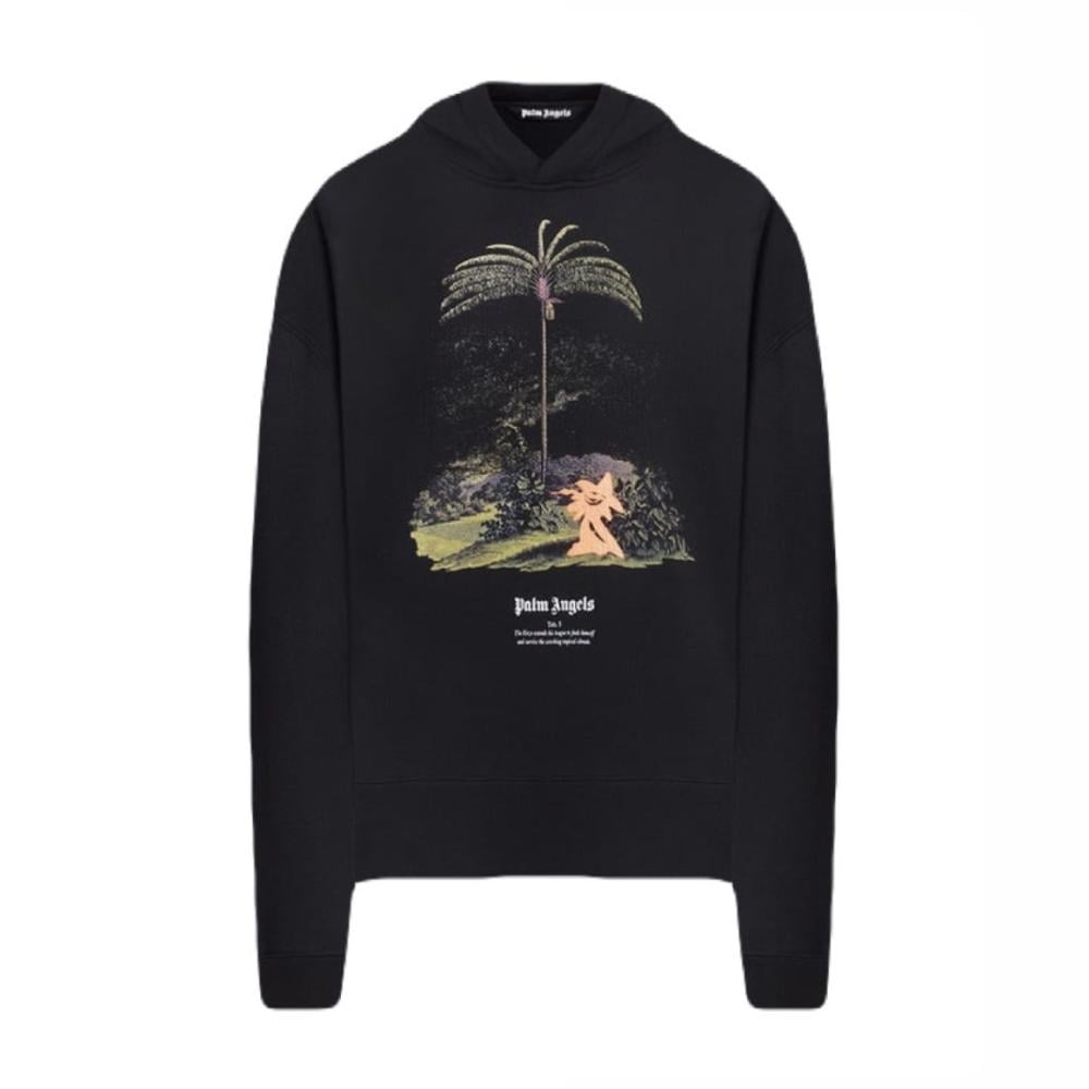PALM ANGELS BLACK HOODIE WITH ENZO FROM THE TROPICS PRINT