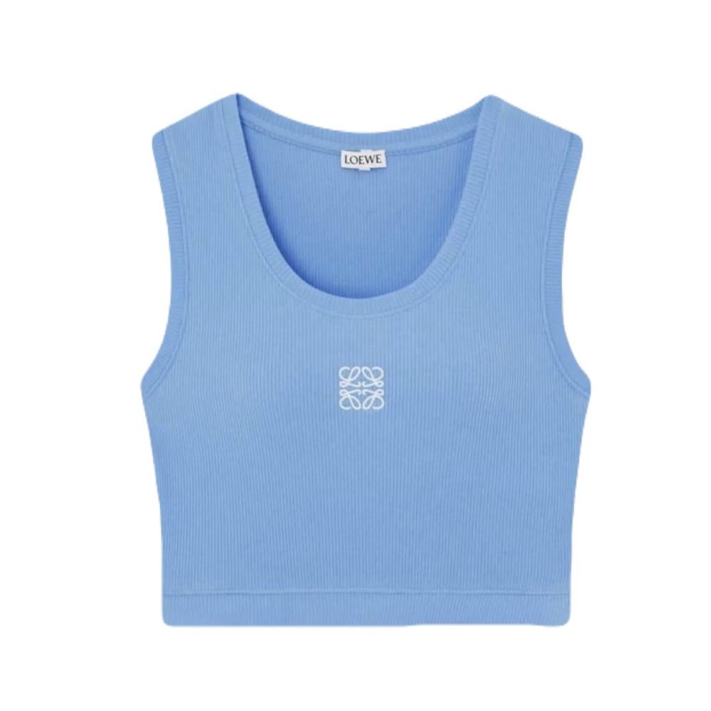 LOEWE Cropped embroidered ribbed stretch-cotton jersey tank