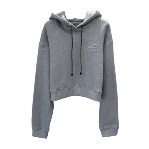 MIU MIU Logo-patch Cropped Hoodie Size:(L)