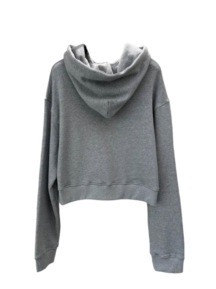 MIU MIU Logo-patch Cropped Hoodie Size:(XL)